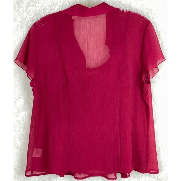 Worthington Size 12 Short Sleeve Two Piece Sheer Cardigan & Tank Top Burgundy - Picture 8 of 10